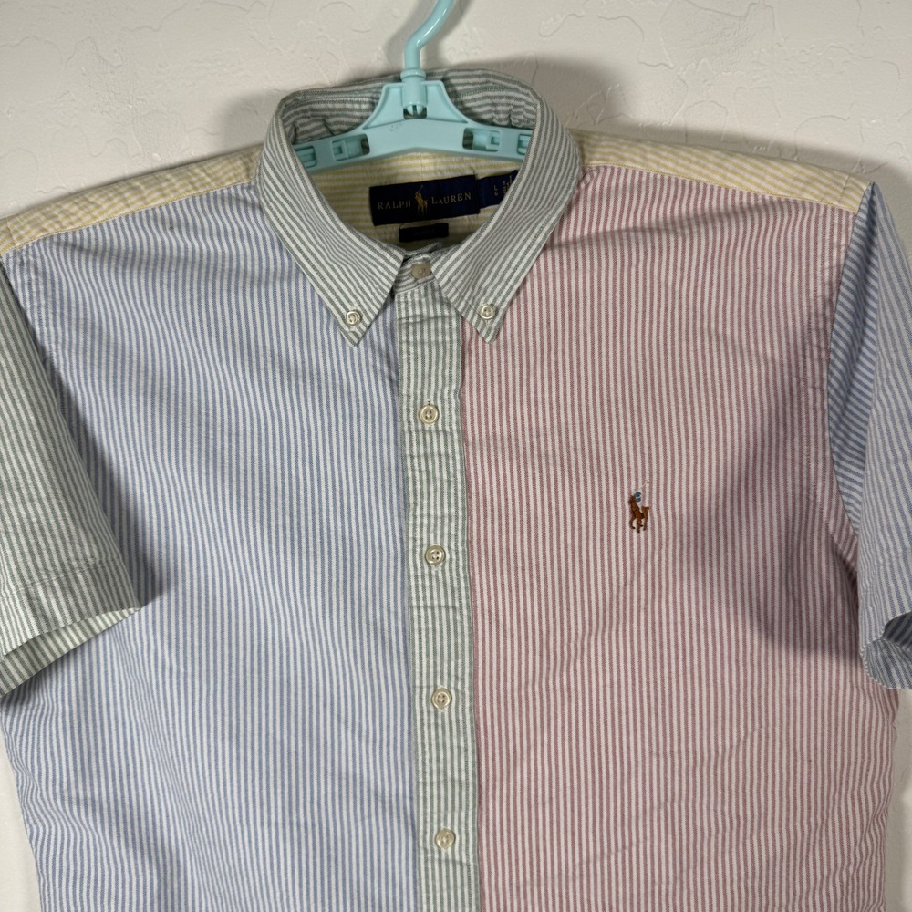 Ralph Lauren Shirt Mens Large Slim Fit Button Down Colorblock Striped Flesh Pony